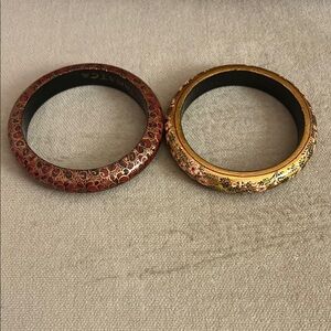 2 Elegant Red and Gold Bracelets with Intricate Patterns
